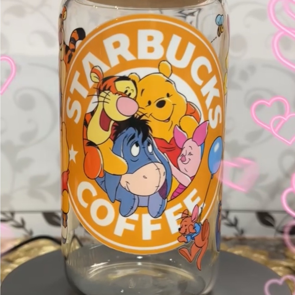 Starbucks Coffee Disney & Winnie the Pooh Characters 16 oz Glass Can Cups -